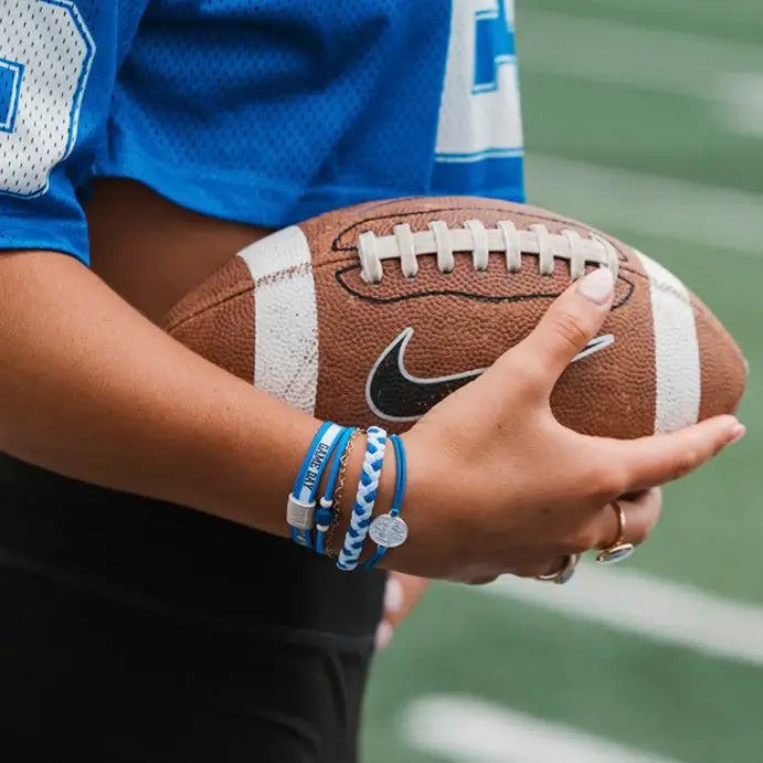"Game Day" Blue/White Hair Tie Bracelet: Medium