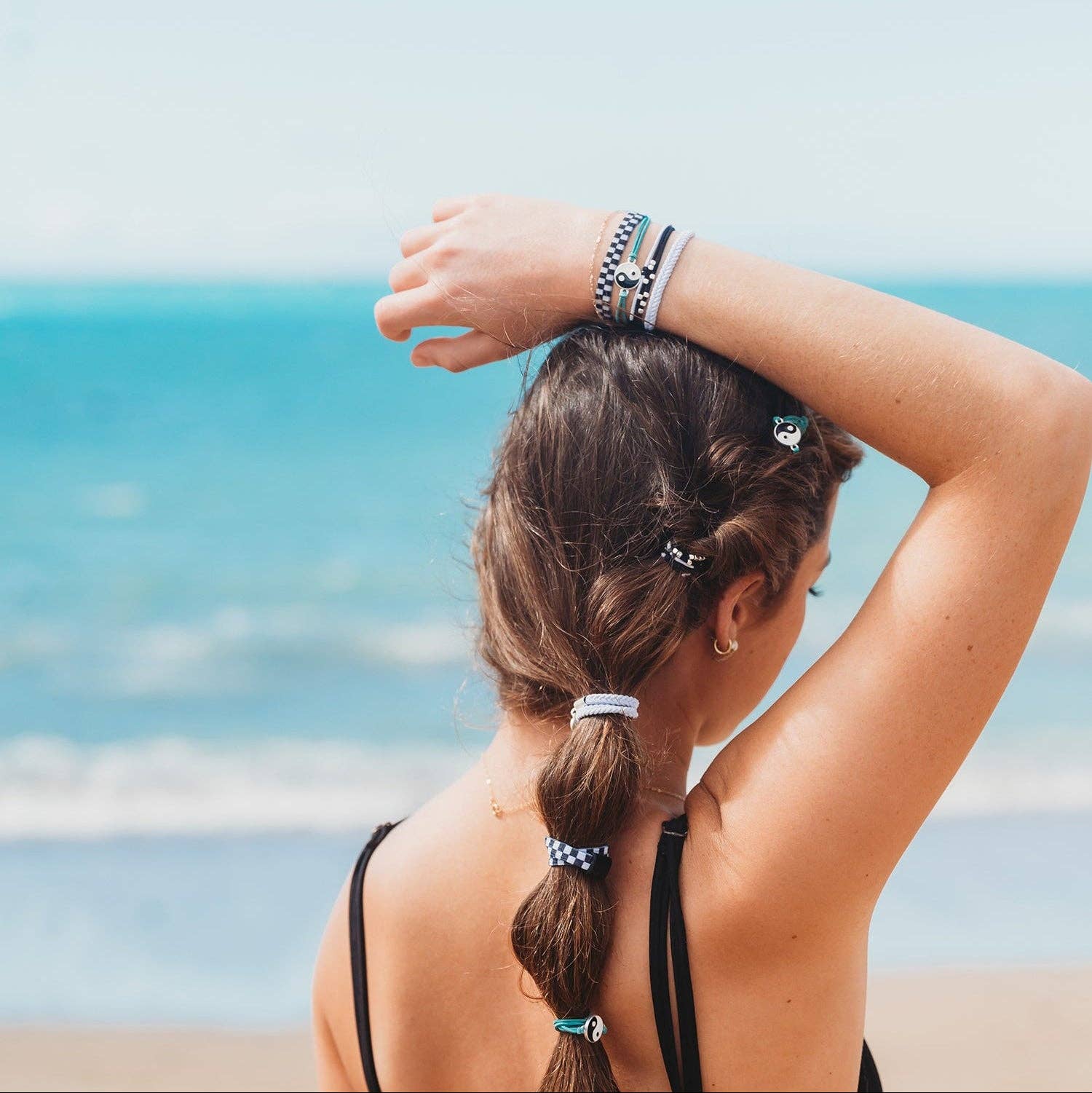 "Balance" Black & White Yin Yang Hair Tie Bracelets: Medium