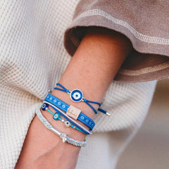 "Resist" Blue Evil Eye Hair Tie Bracelets: Medium