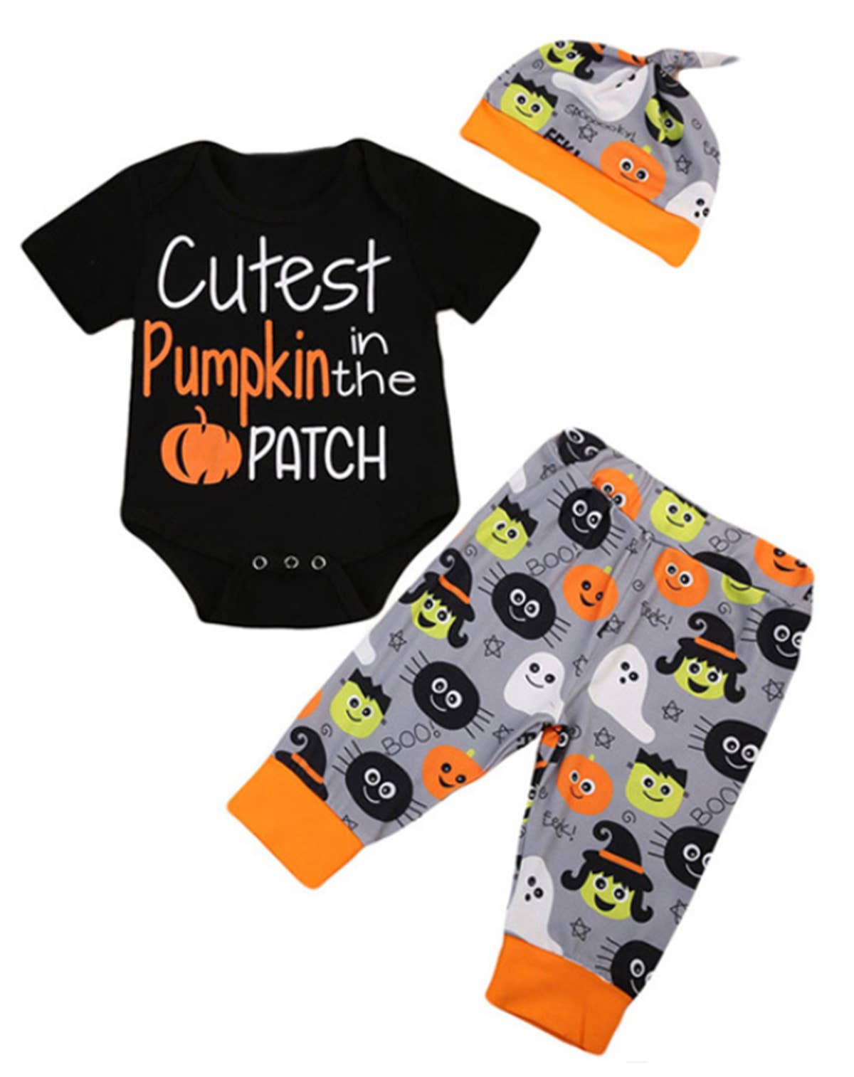 Black Cutest Pumpkin Halloween 3-Piece Baby Outfit Set