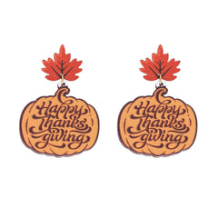 Sophia Collection - Autumn Leaf Thanksgiving Wooded Earrings: Pumpkin