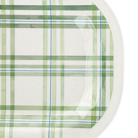 Green Plaid Medium Melamine Rectangular Platter