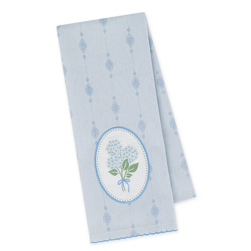 Blue Hydrangeas Embellished Dishtowel