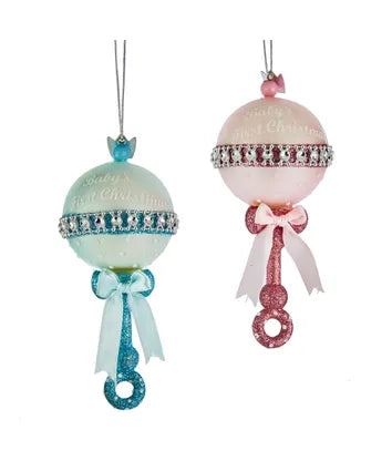Noble Gems™ Pink and Blue Baby Rattle Glass Ornaments