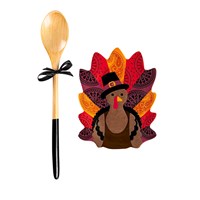 Ceramic Turkey Spoon Rest with Wooden Spoon