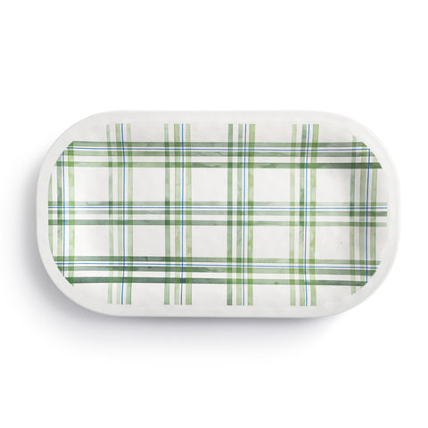 Green Plaid Medium Melamine Rectangular Platter