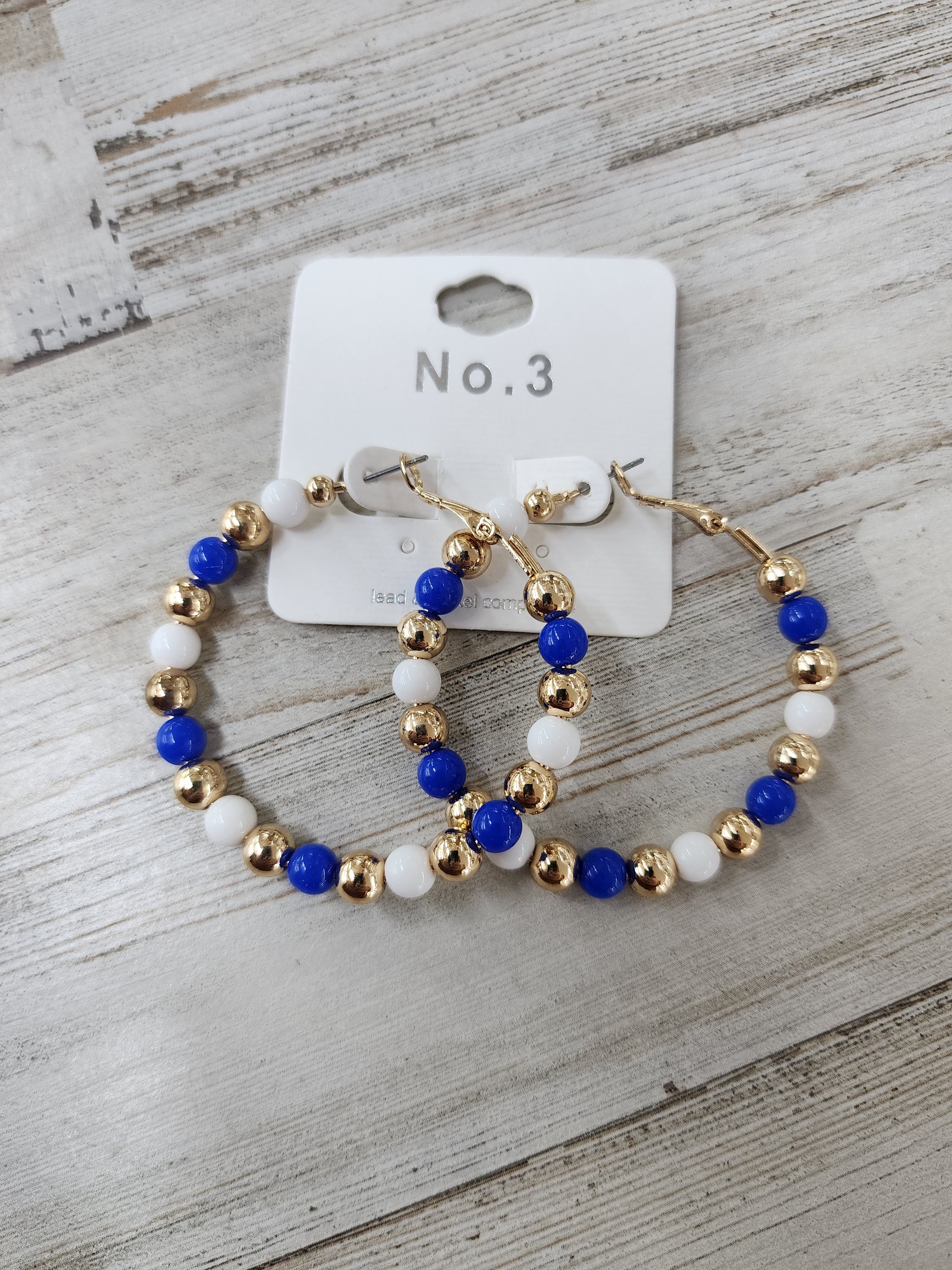 Blue and White Gold Hoops