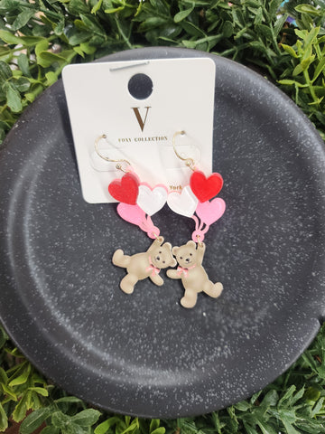 Balloon Heart Teddy Bear Earrings