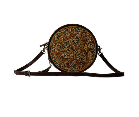 Magnolia Morn Hand-Tooled Round Bag