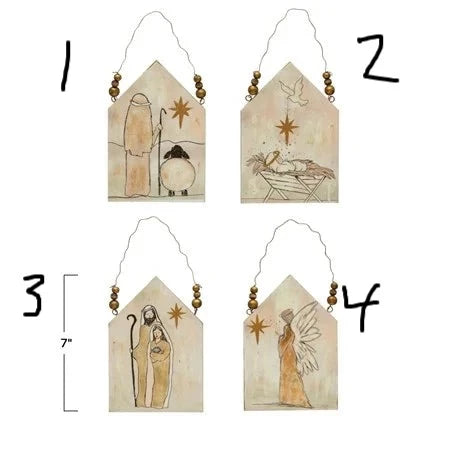 Wood Ornament with Holy Image and Hanger