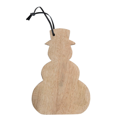 10"L x 7"W Mango Wood Snowman Shaped Cheese/Cutting Board with Leather Tie