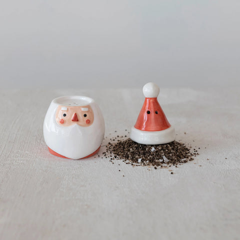 4-1/2"H Stoneware Santa Salt & Pepper Shakers, Red & White, Set of 2