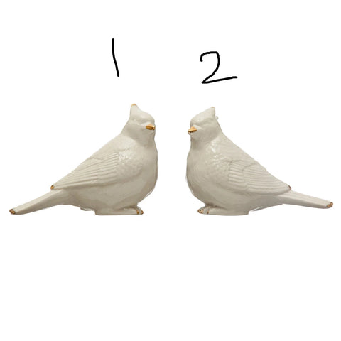 5-1/4"L x 3-3/4"H Stoneware Cardinal w/ Gold Electroplating, White