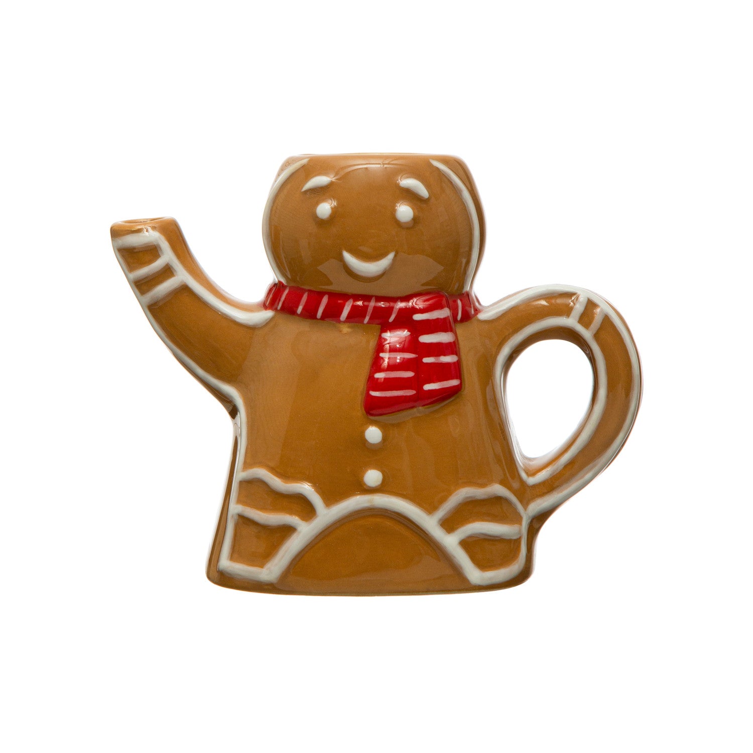 6 oz. Hand-Painted Ceramic Gingerbread Man w/ Scarf Creamer, Brown, Red & White