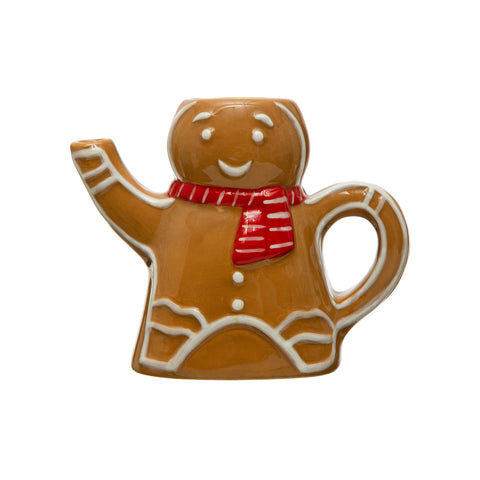 6 oz. Hand-Painted Ceramic Gingerbread Man w/ Scarf Creamer, Brown, Red & White