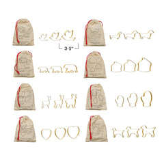 Stainless Steel Cookie Cutters in Printed Drawstring Bag, Gold Finish, Set of 3, 8 Styles