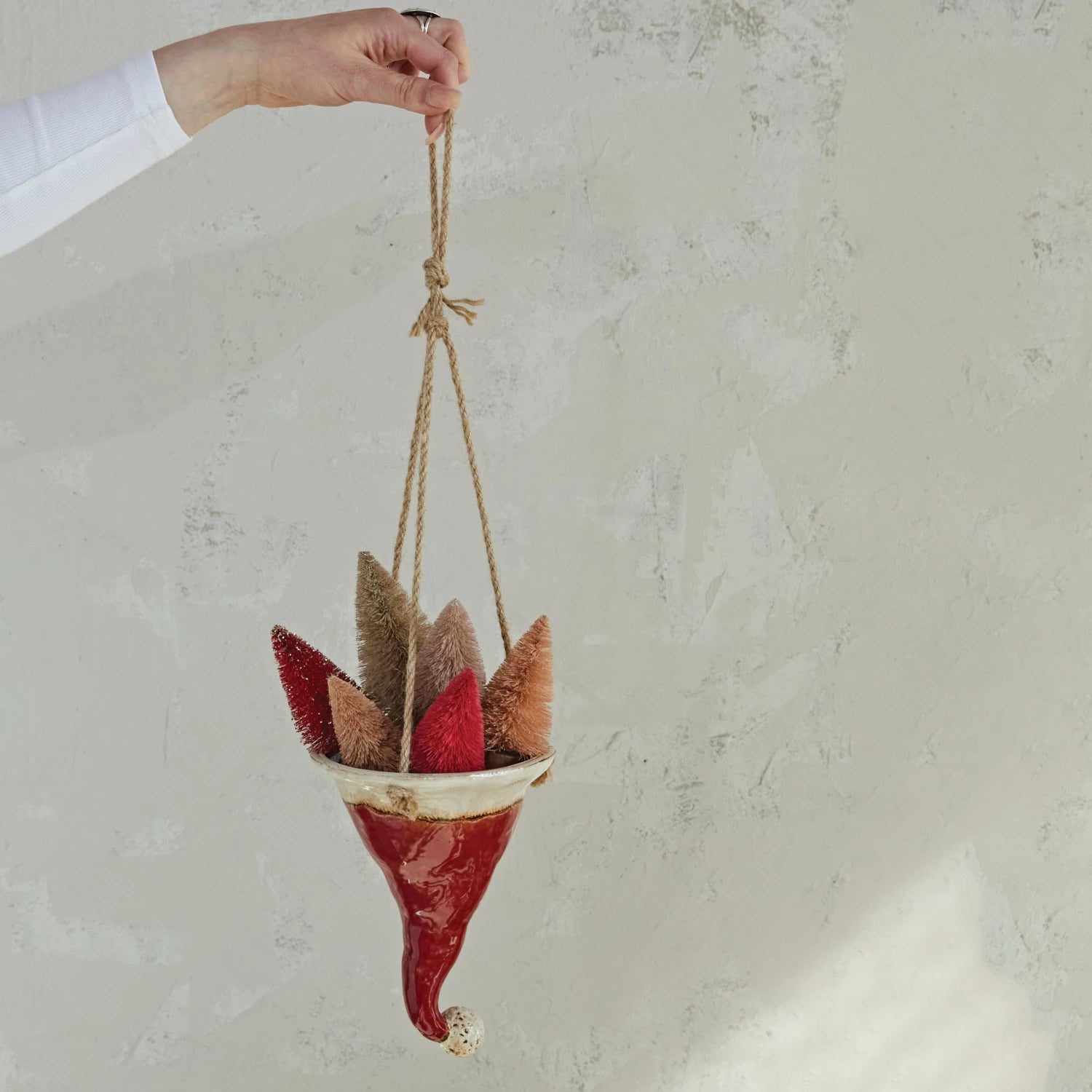 hanging christmas planter Hand-Painted Stoneware Hanging Santa Hat Planter, Reactive Glaze (Each – Avenue 550
