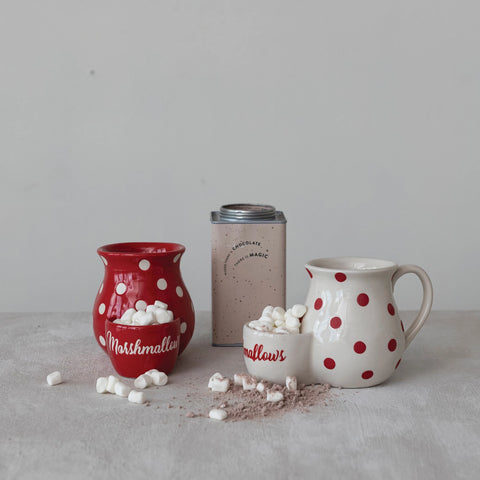 18 oz. Stoneware Mug w/ Wax Relief Dots & Marshmallow Holder "Marshmallows", 2 Colors