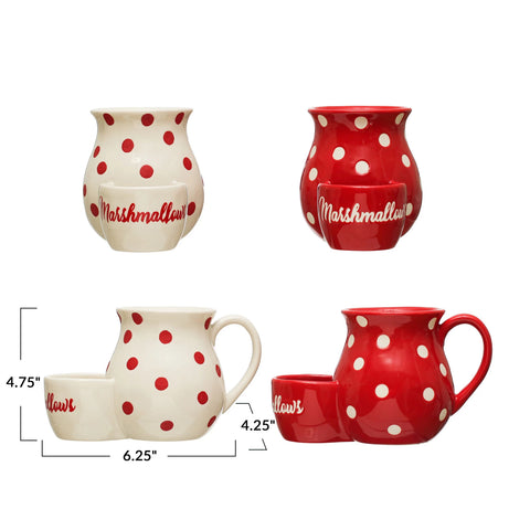 18 oz. Stoneware Mug w/ Wax Relief Dots & Marshmallow Holder "Marshmallows", 2 Colors