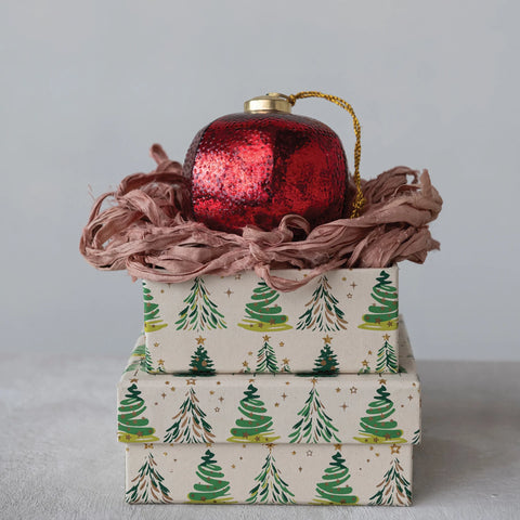 4"H Textured Mercury Glass Ball Ornament, Red