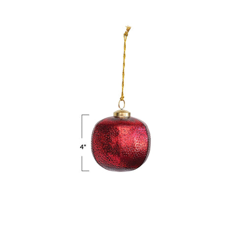 4"H Textured Mercury Glass Ball Ornament, Red