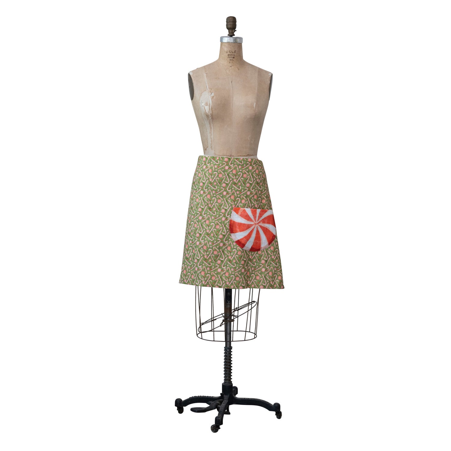 30"L x 20"W Cotton Printed Half Apron w/ Peppermint Shaped Pocket, Multi Color