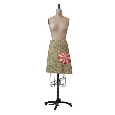30"L x 20"W Cotton Printed Half Apron w/ Peppermint Shaped Pocket, Multi Color