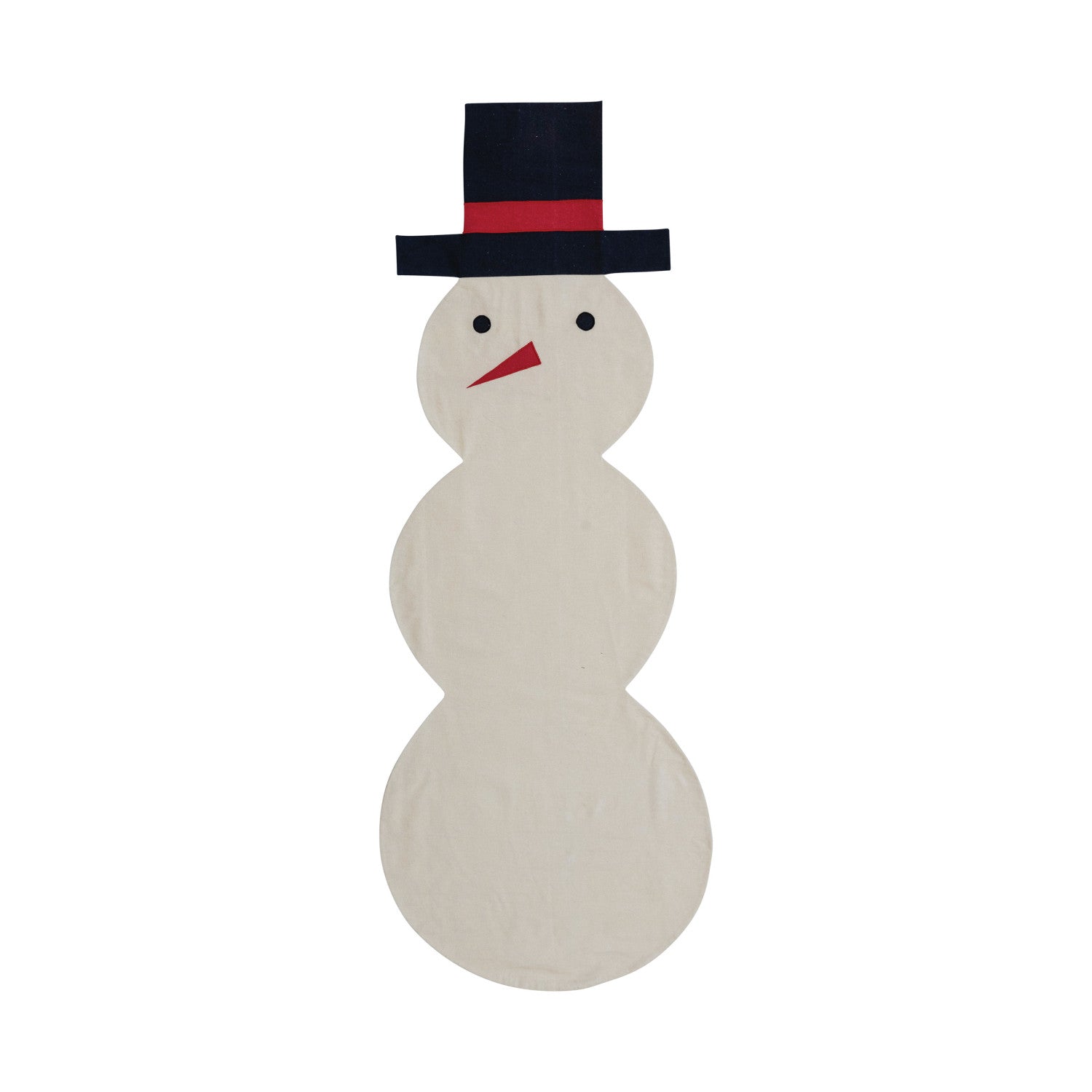 54"L x 21"W Cotton Snowman Shaped Table Runner w/ Embroidery, Cream Color, Black & Red