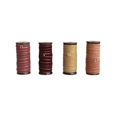10 Yard Velvet Ribbon on Wood Spool w/ Metallic Edges, 4 Colors