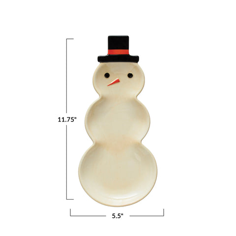 11-3/4"L x 5-1/2"W Stoneware Snowman Shaped Platter, Multi Color