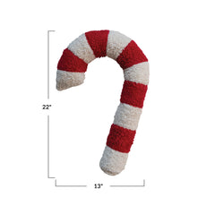 22"L x 13"W Cotton Sherpa Candy Cane Shaped Pillow, Red & White