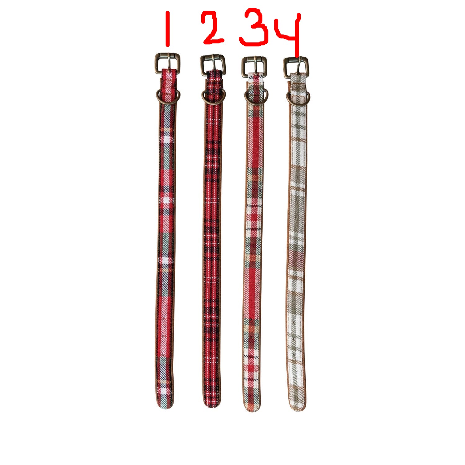 Cotton & Leather Dog Collar w/ Metal Buckle, Multi Color Plaid, 4 Styles, Large