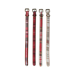 Cotton & Leather Dog Collar w/ Metal Buckle, Multi Color Plaid, 4 Styles, Large