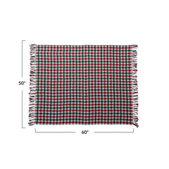 Brushed Cotton Flannel Throw w/ Fringe, Red, Green & White Gingham