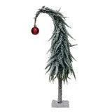 Faux Evergreen Tree w/ Red Ball Ornament & MDF Base, Snow Finish, Green & Red