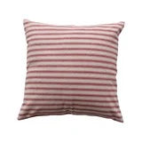 20" Square Woven Cotton Striped Pillow, Red & Natural