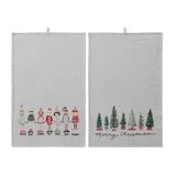 28"L x 18"W Cotton Printed Tea Towel with Trees/Elves, 2 Styles