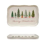 Stoneware Scalloped Platter with Trees & Gold Electroplating