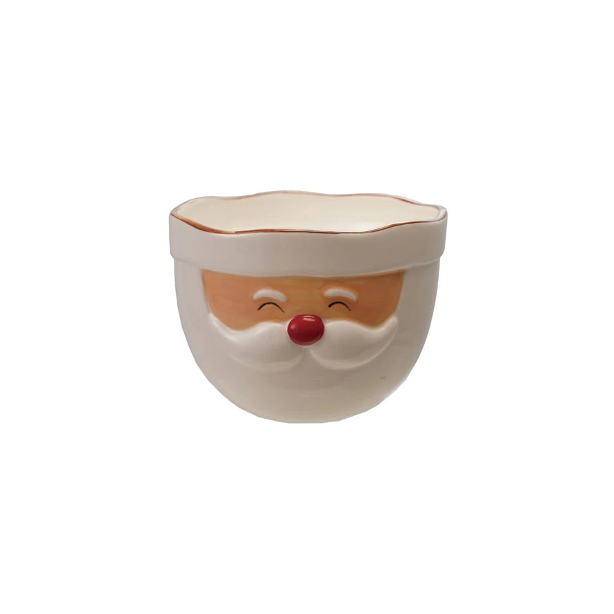 Stoneware Santa Head Shaped Mixing Bowl with Red Rim, Red & White