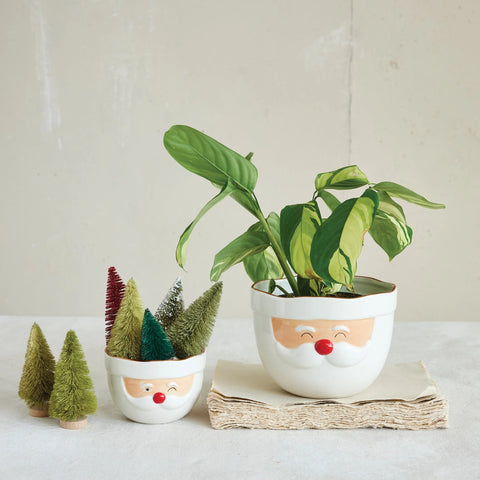 Stoneware Santa Head Shaped Mixing Bowl with Red Rim, Red & White