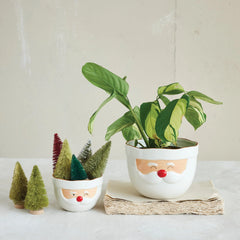 Stoneware Santa Head Shaped Mixing Bowl with Red Rim, Red & White