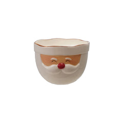 Stoneware Santa Head Shaped Mixing Bowl with Red Rim, Red & White
