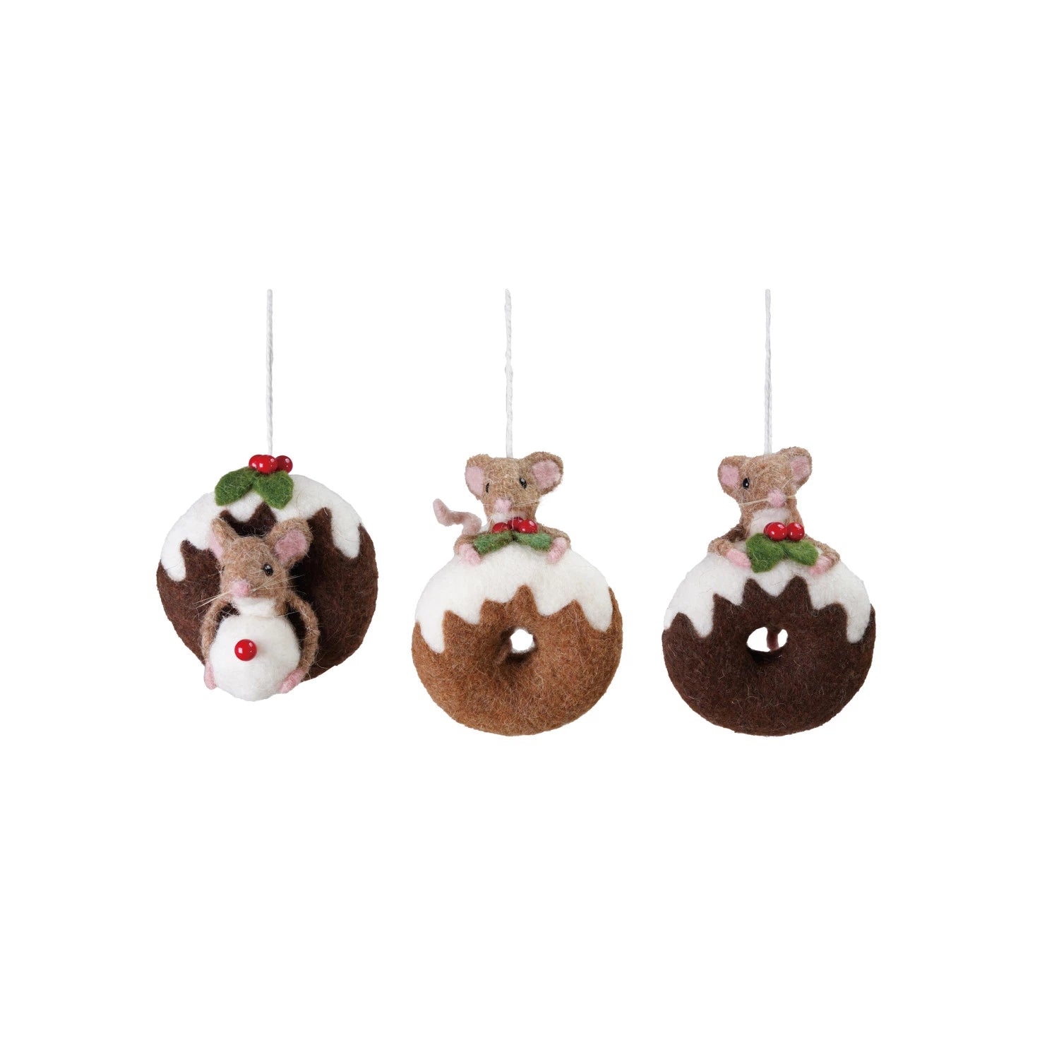 Handmade Wool Felt Mouse on Doughnut Ornament, 3 Styles