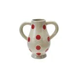 Hand-Painted Stoneware Polka Dot Vase with Handles