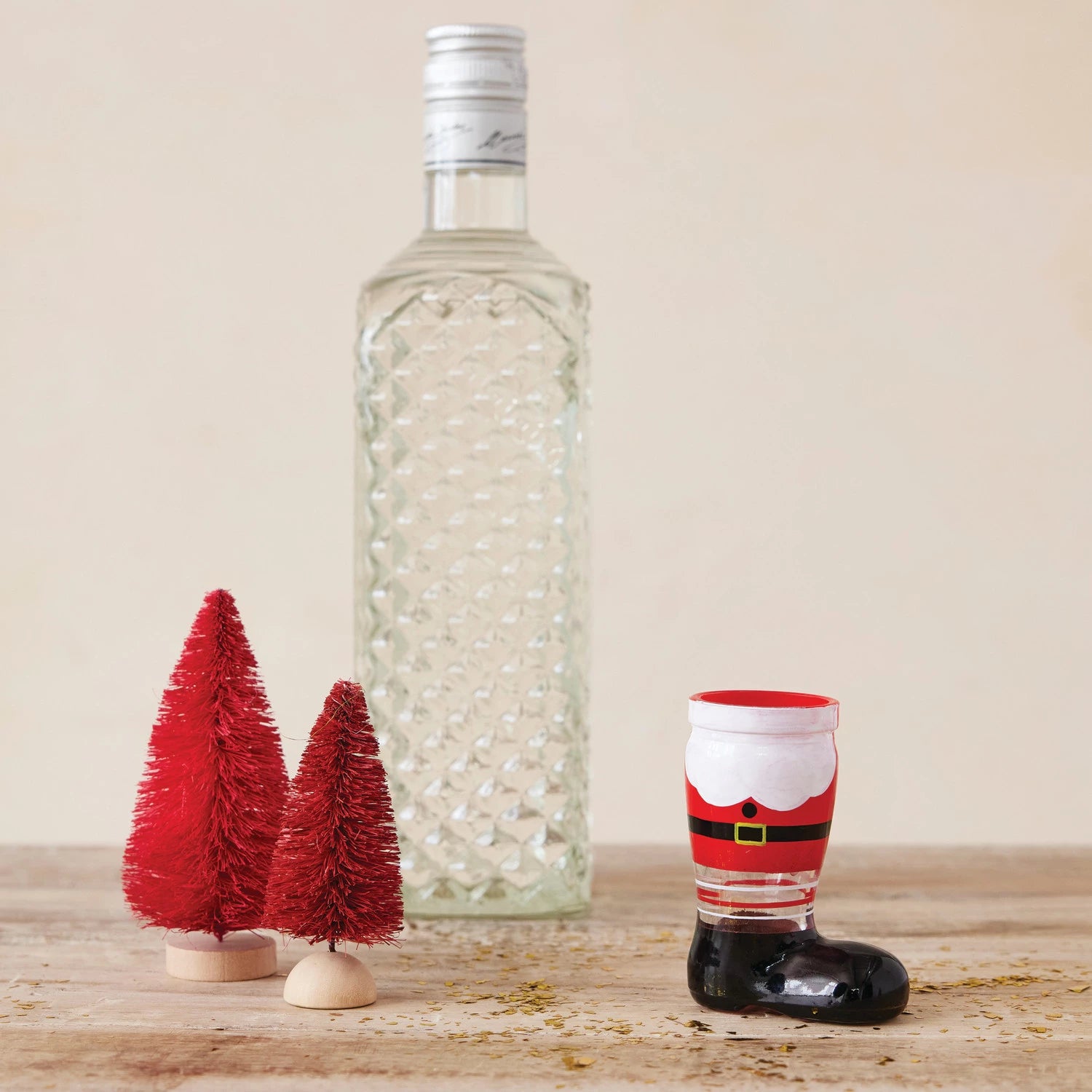 2 oz. Hand-Painted Santa Boot Shaped Shot Glass, Red, Black & White