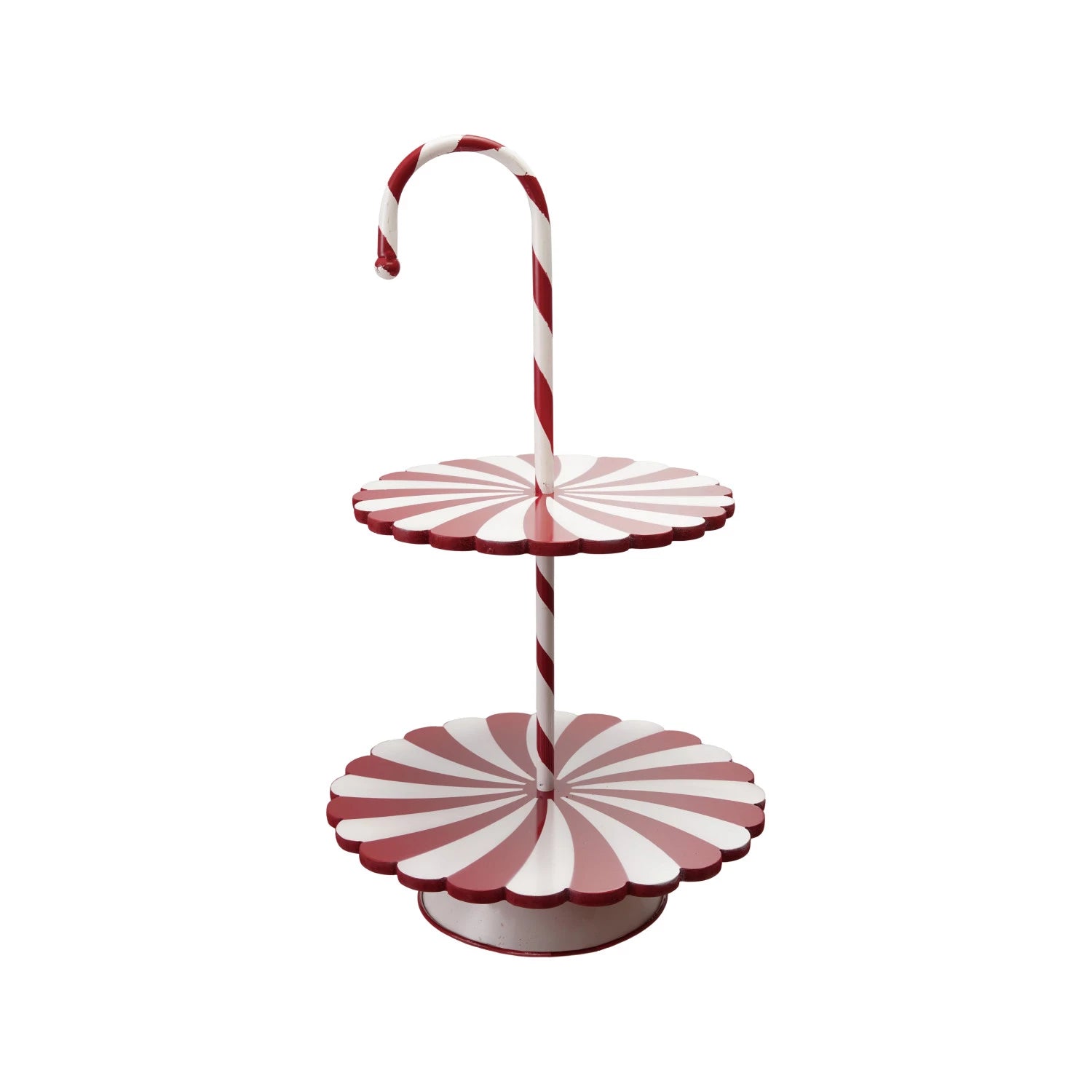 Decorative MDF & Metal 2-Tier Candy Cane Tray, Red & White