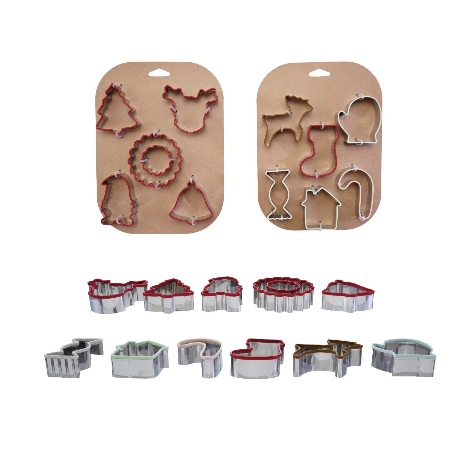 Stainless Steel Holiday Cookie Cutters on Card, Set of 6, 2 Styles