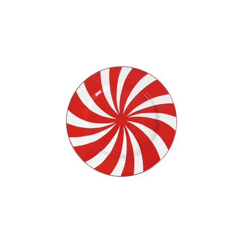 Enameled Metal Plate/Charger with Swirled Stripes, Red & White