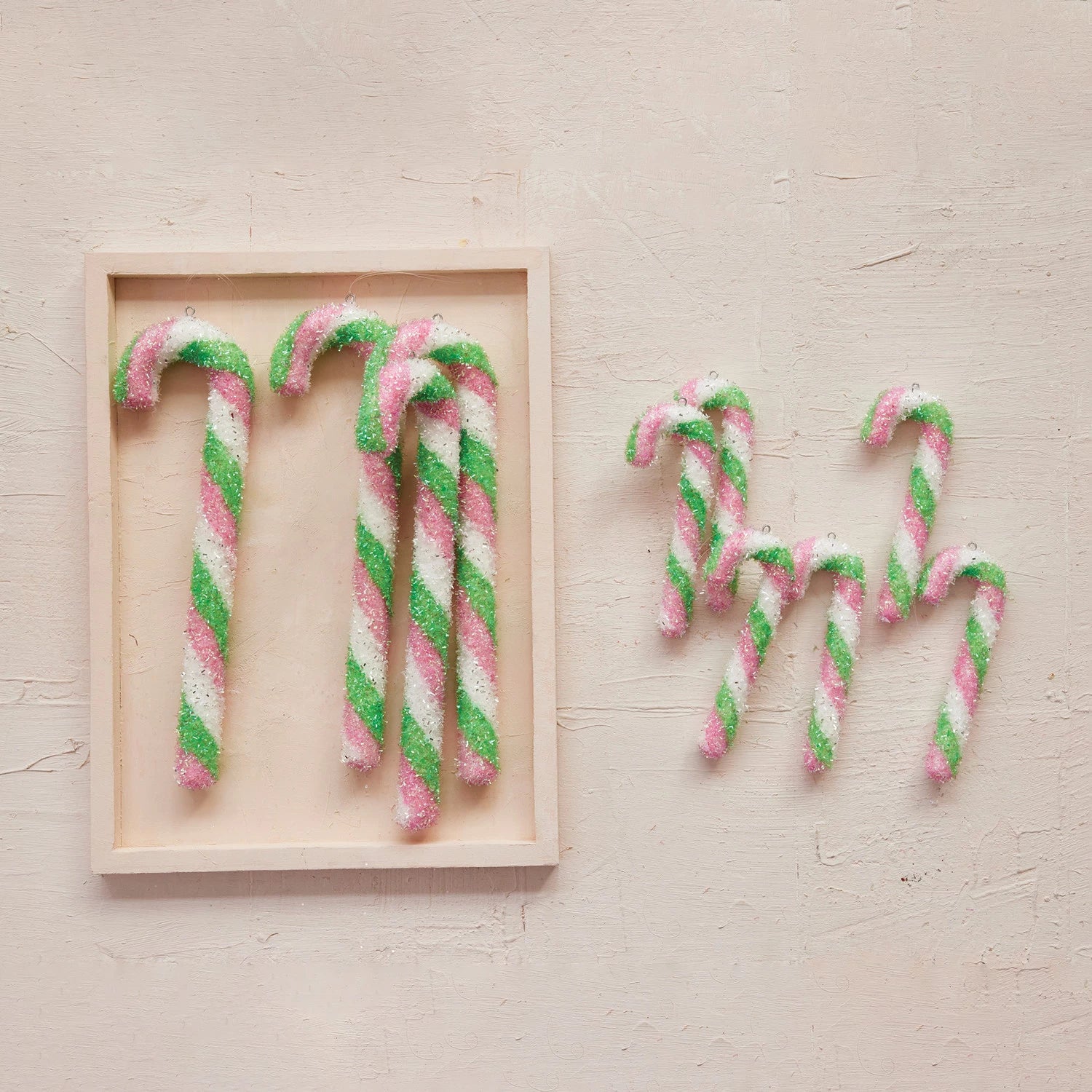 Foam Candy Cane Ornaments with Tinsel, Boxed Set of 6