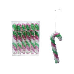 Foam Candy Cane Ornaments with Tinsel, Boxed Set of 6